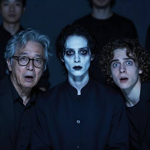 Mysterious Trio in Dim Blue Light