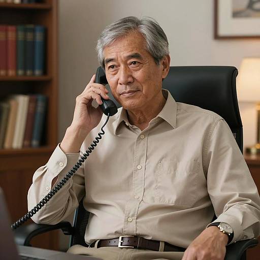 Middle-aged man on office telephone