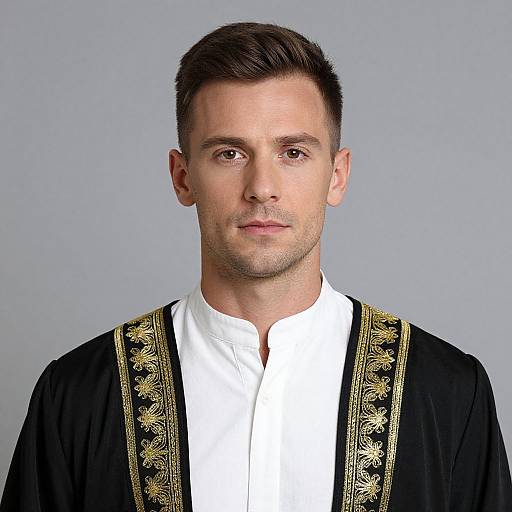 Man in Embroidered Black Robe