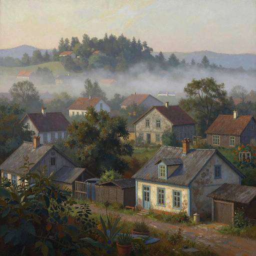 Realistic Countryside Village at Dawn