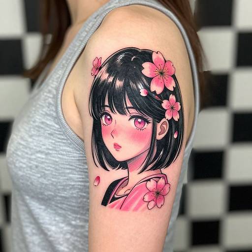 Vibrant Anime Girl Tattoo Portrait