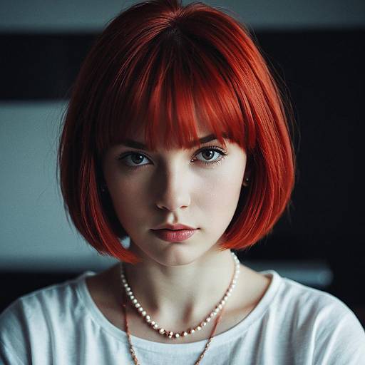 Realistic Portrait of a Girl with Red Bob Cut