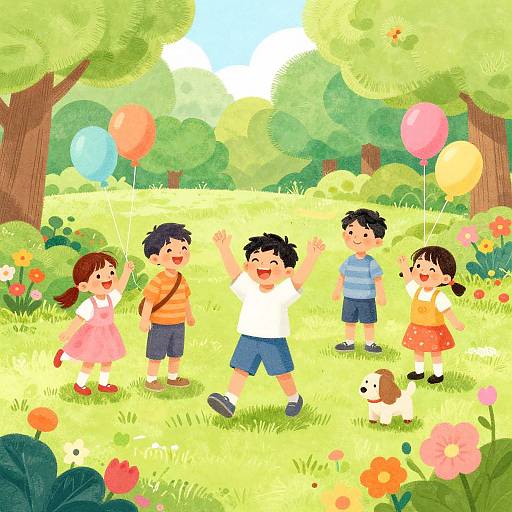 Joyful Vibrant Park Scene Digital Art