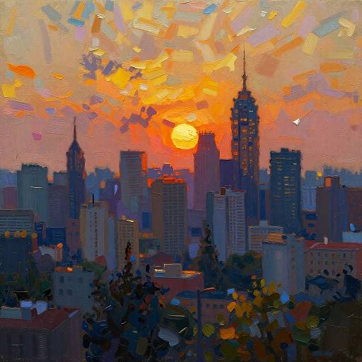 Impressionist Cityscape Sunset