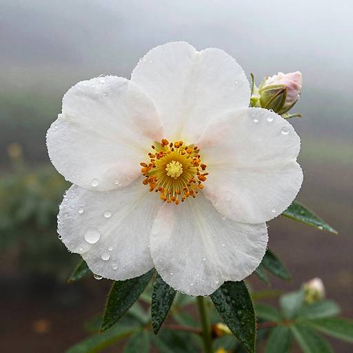 Rainy Flower Blooming in Misty Garden
