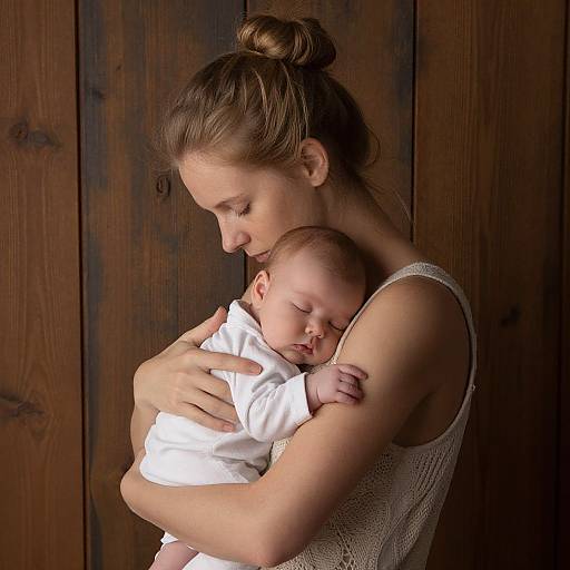 Tender Moment: Woman Cradling Infant
