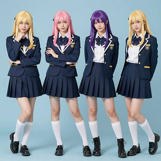 Group of Women in Anime School Uniform Cosplay