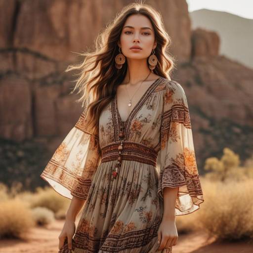 Young Woman in Boho Maxi Dress Outdoors
