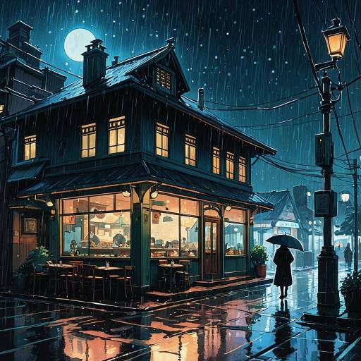 Enchanting Cyberpunk Restaurant in the Rain