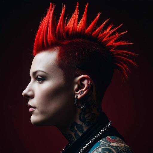 Profile of Person with Red Mohawk and Tattoos
