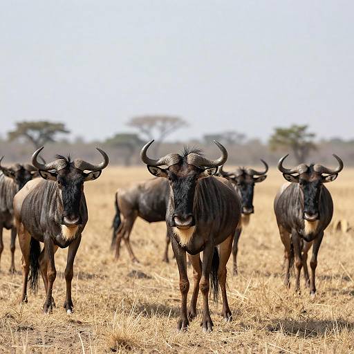 Majestic Black Wildebeests in Golden Grass