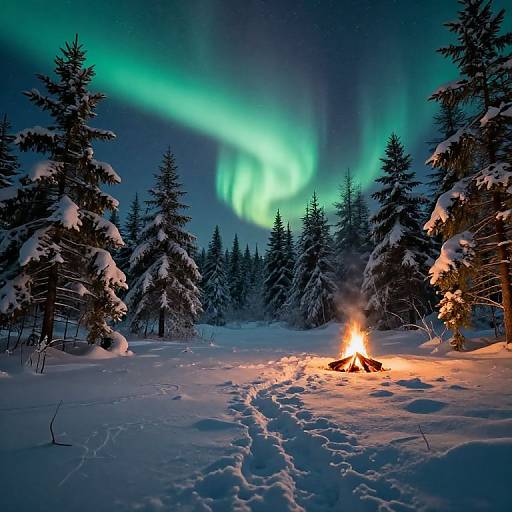Snowy Taiga Night with Northern Lights