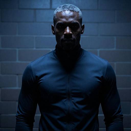 Mysterious Man Against Blue Brick Wall