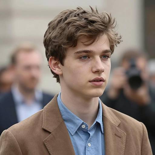Young Man in Brown Blazer and Blue Shirt