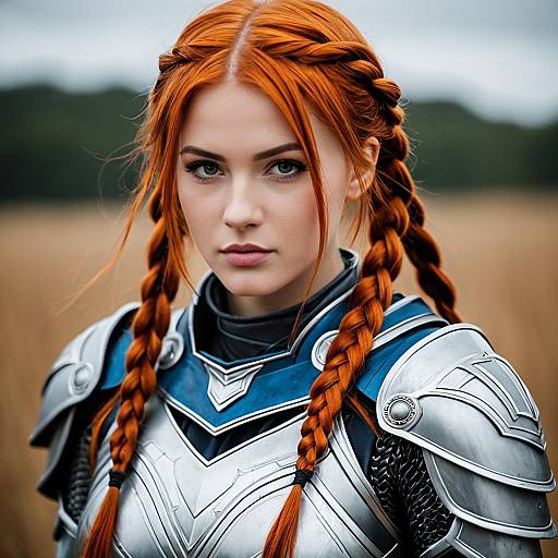 Woman in Wattson Cosplay Armor with Twin Braids