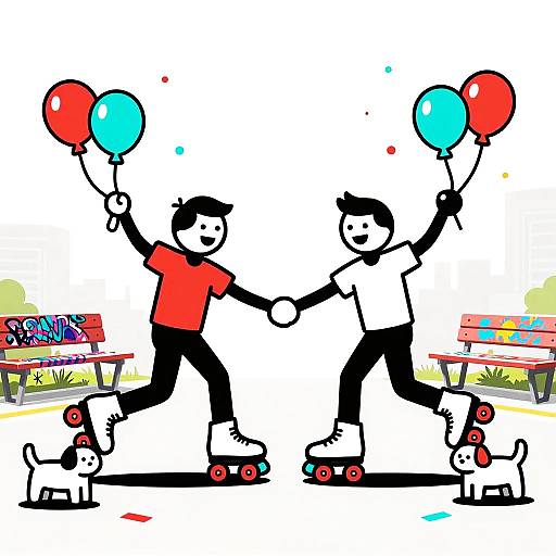 Playful Roller-Skating Stick Figures