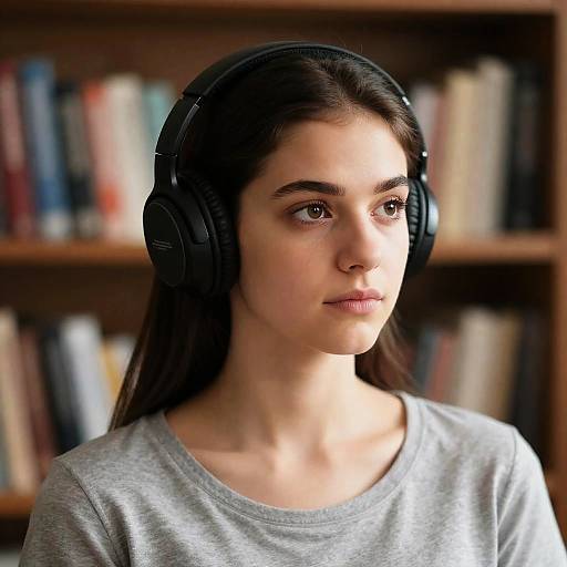 Young Woman with Headphones in Focus