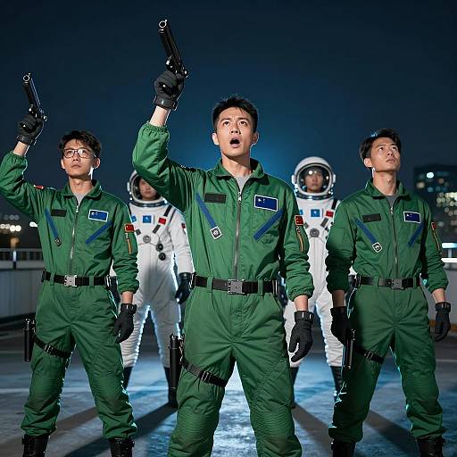 Astronauts on Rooftop at Night