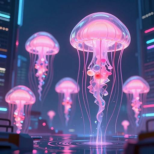 Cyberpunk Neon Jellyfish Urban Scene
