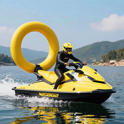 Futuristic Yellow Jet Ski on Lake
