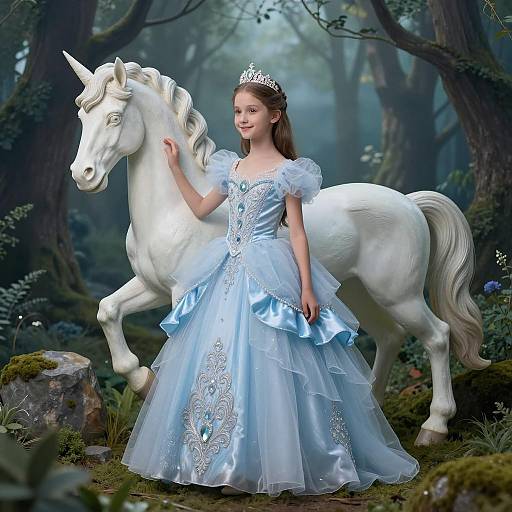 Whimsical Princess with Unicorn in Forest