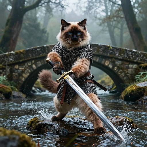 Rufous Ragdoll Warrior on Misty Bridge