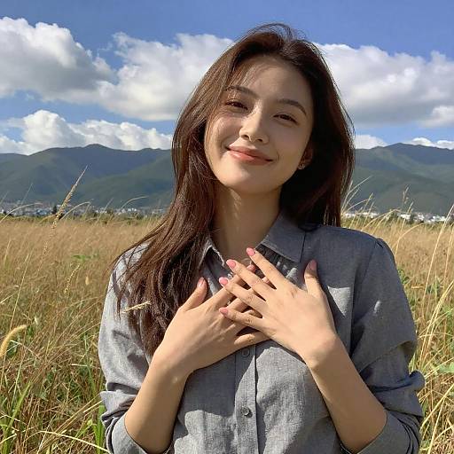 Smiling Asian Woman in Nature