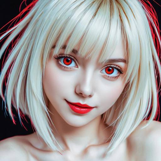 Anime-Style Portrait of Blonde Woman with Crimson Eyes