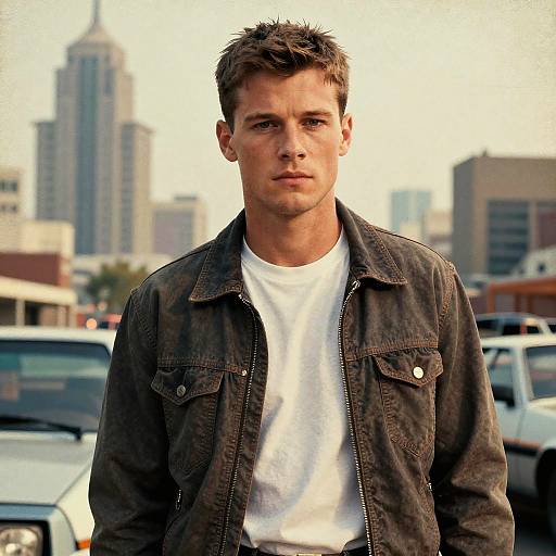 Retro Movie Poster Style Portrait of Young Man in City