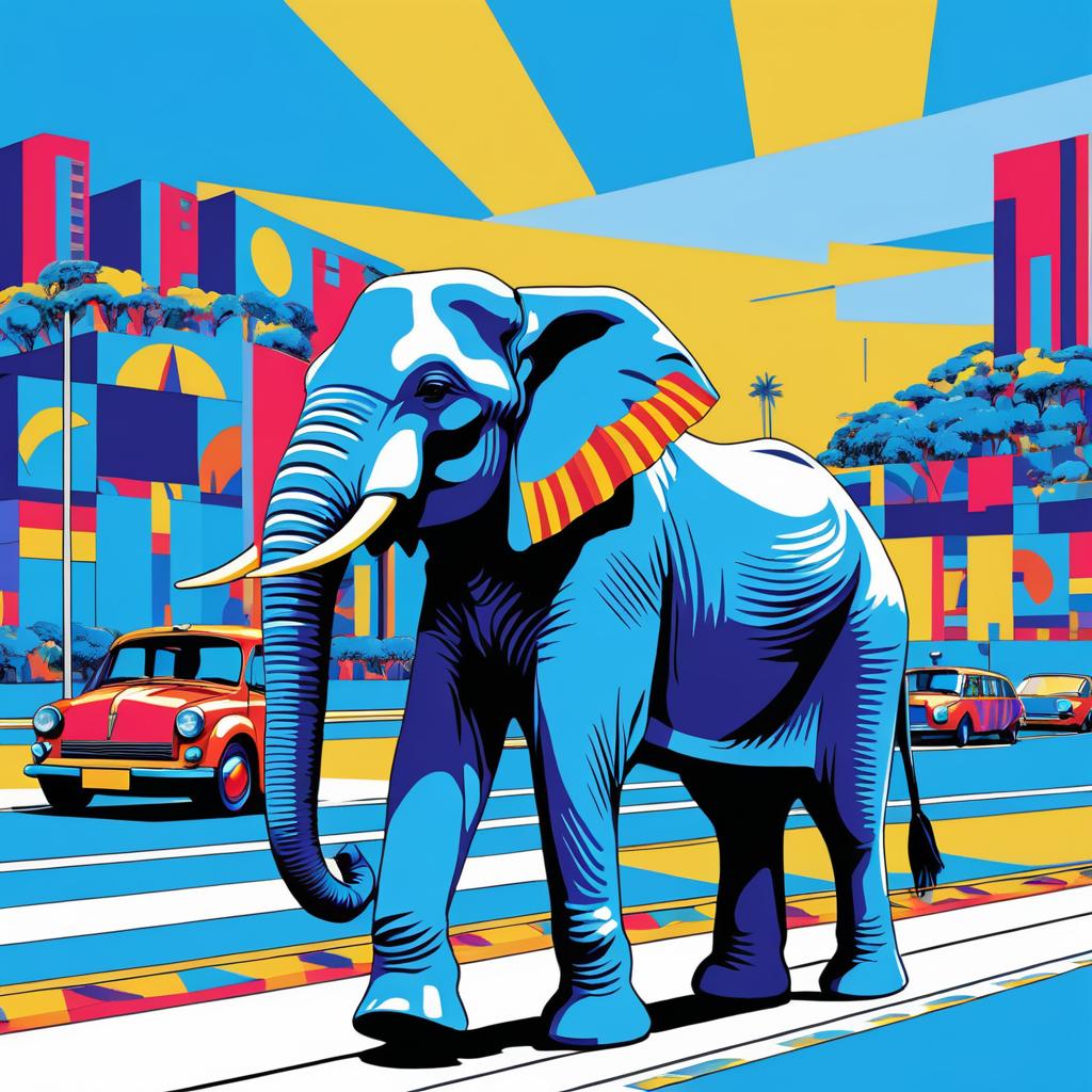 Vibrant Pop Art Elephant on Blue Background