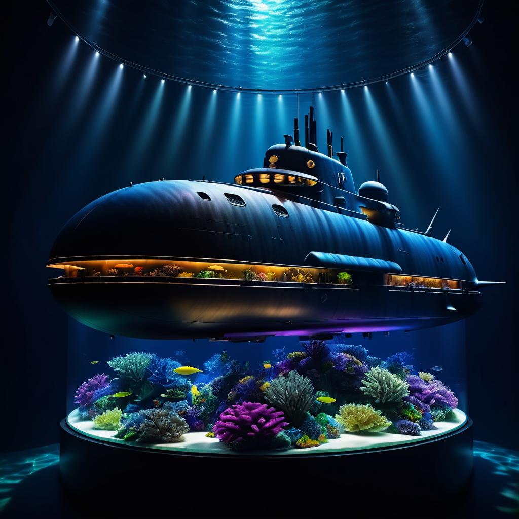 Stealthy Submarine in Vibrant Ocean Depths