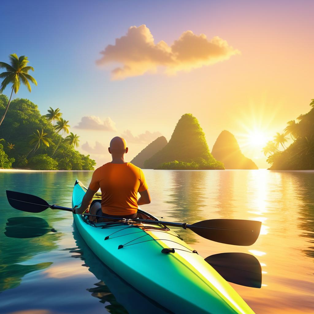 Sailing at Sunrise: Young Man in Kayak