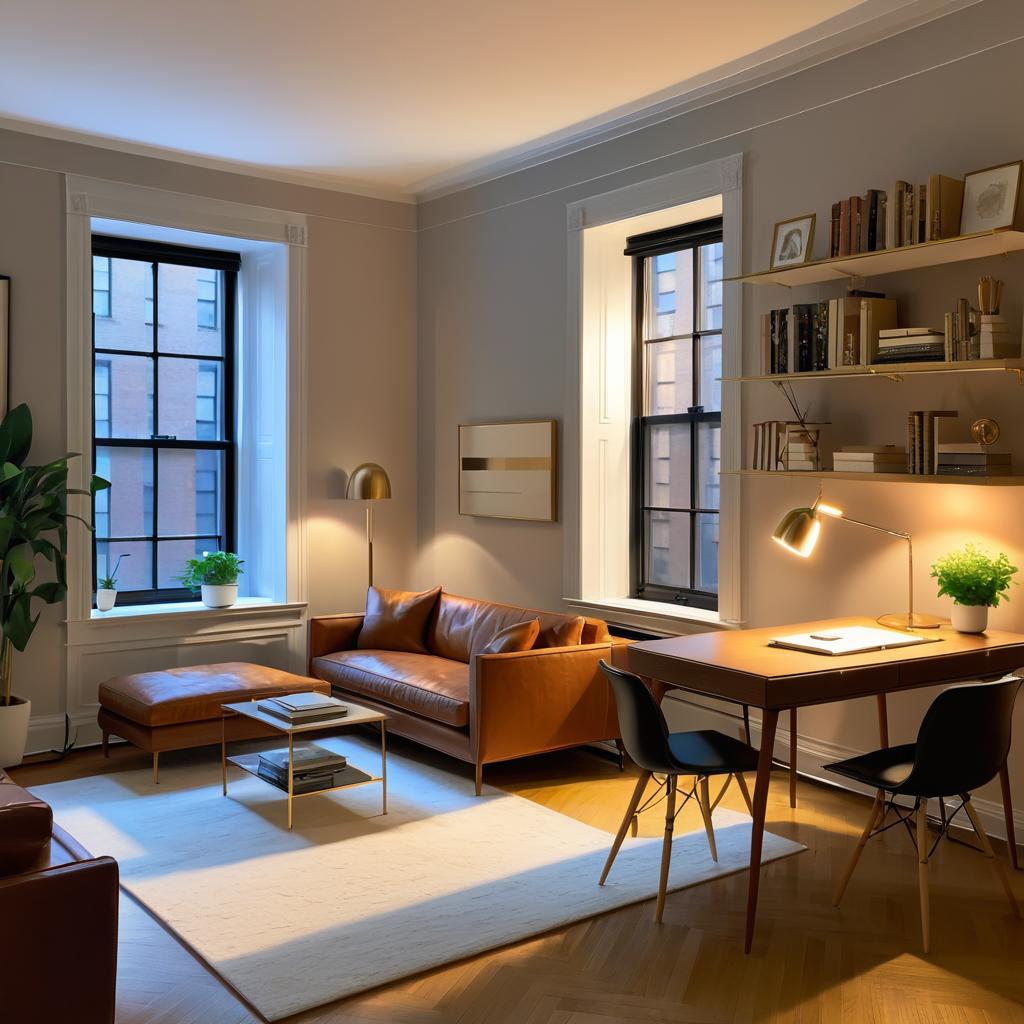 Cozy New York Apartment Study at Night