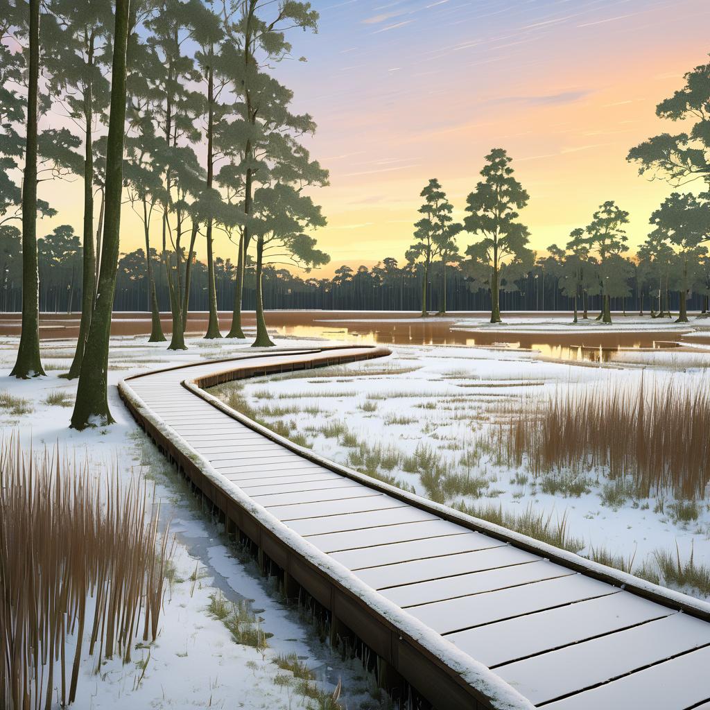 Tranquil Snowy Wetlands at Twilight