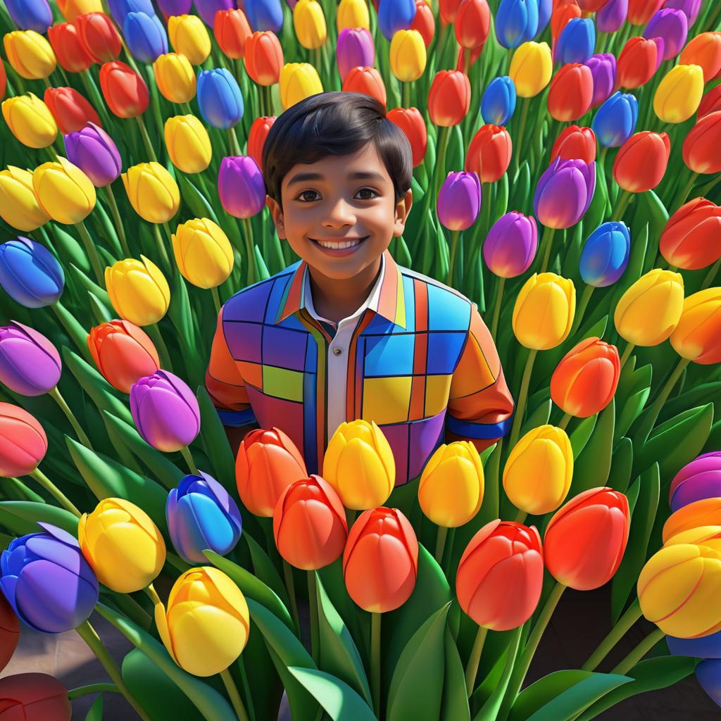 Vibrant Tulip Boy in Geometric Style