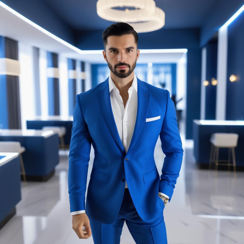 Elegant Man in Blue Suit with Cocktail