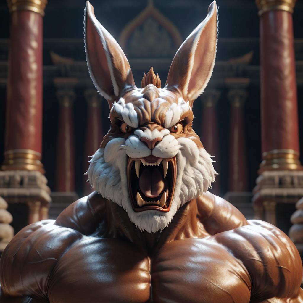 Muscular Rabbit Roaring in Temple