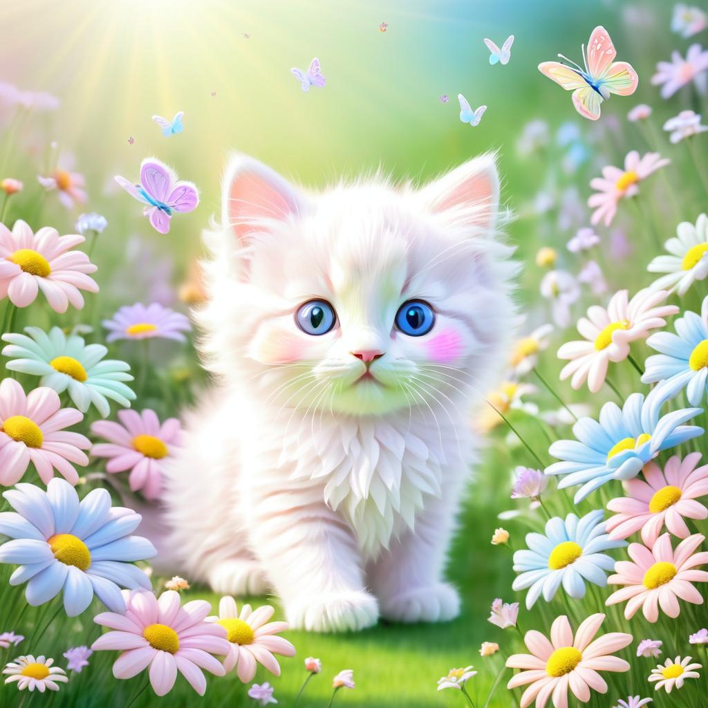 Whimsical Kitten in a Flower Garden