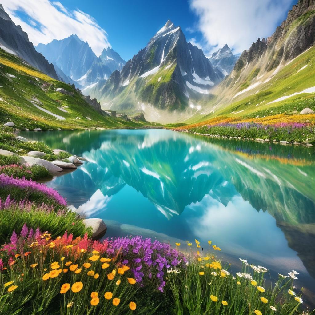 Majestic Mountain Range with Vibrant Flora