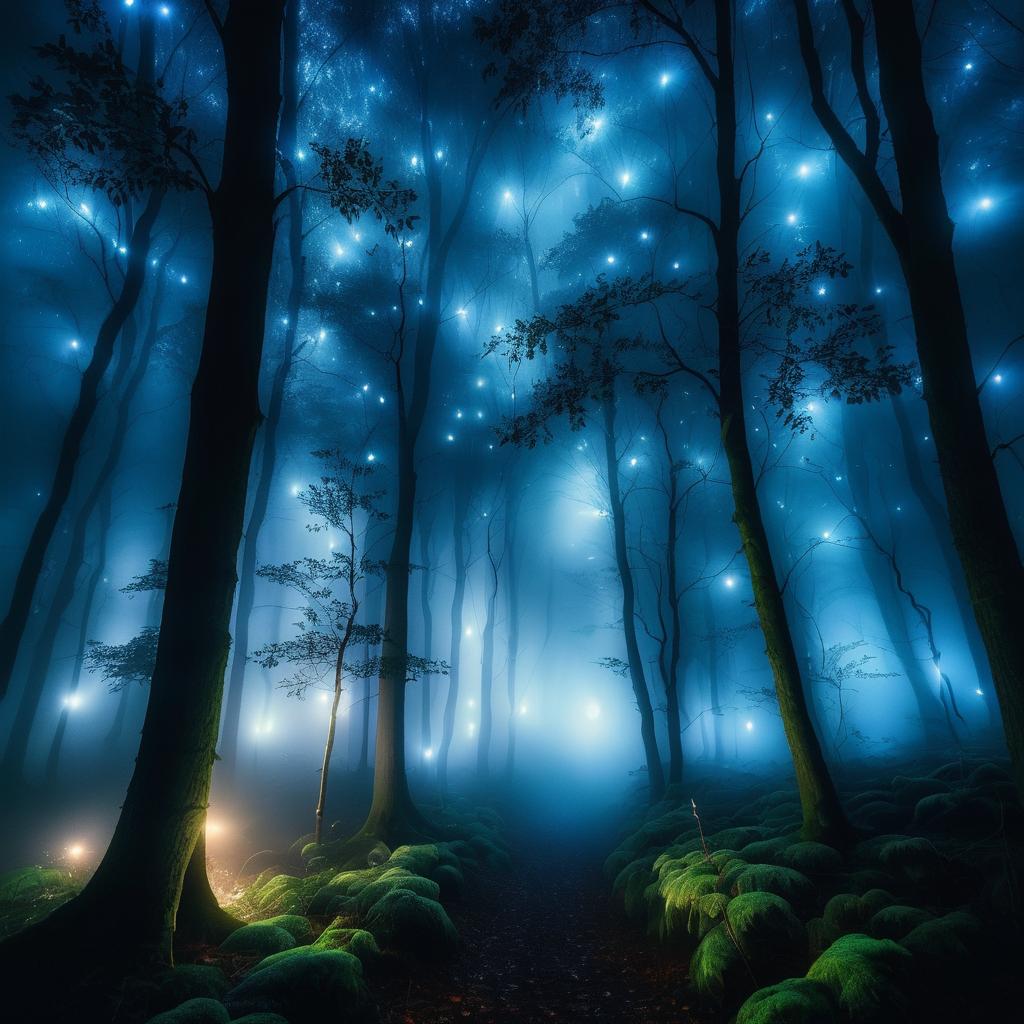 Enchanted Misty Forest with Fairy Lights