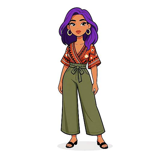 Bohemian Chic Woman in Patterned Outfit