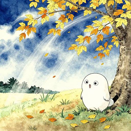 Watercolor Whirlwind with Cartoon Leaves