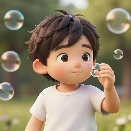 Realistic 3D Child Playing with Bubbles