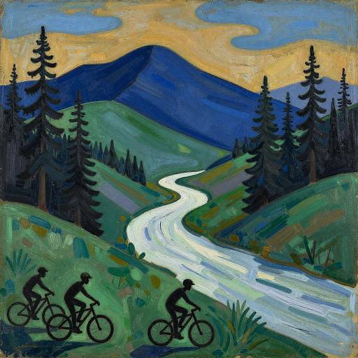 Abstract Mountain Landscape with Bikers