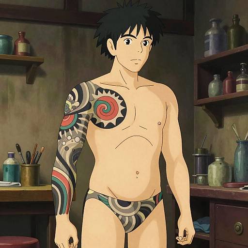 Vibrant Anime Tattoo Illustration in Studio