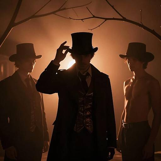 Mysterious Figures in Dim Orange Light