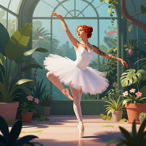 Neoclassical Ballet in Vaporwave Botanical Conservatory