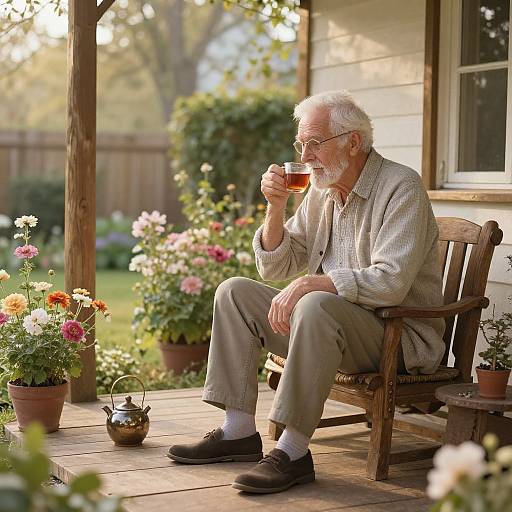 Elderly Man Relaxing in Garden