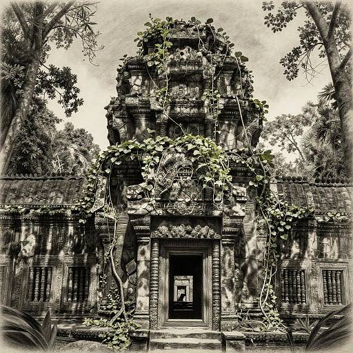 Hyperrealistic Pencil Drawing Ancient Temple