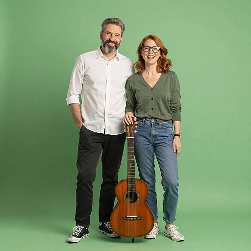 Joyful Couple with Guitar Portrait